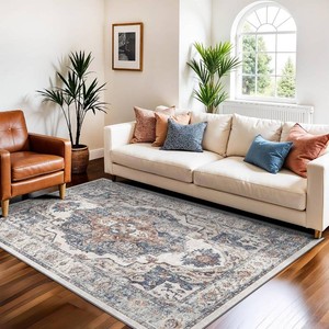 $34 Washable 3x5 Kitchen Area Rugs Cozy Soft Beside Low Pile Carpet for Living Room Bedroom Indoor Light-weight Doormat Anti-Slip Thin Low-Pile Rug for Entryway Nursery Small Vintage Floor Mat(3x5,Brick) 3 x 5 (Rectangular) Brick