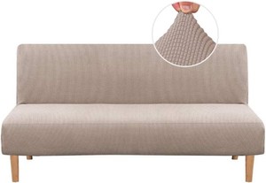 $33 H.VERSAILTEX Armless Futon Cover Stretch Sofa Bed Slipcover Protector Elastic Feature Rich Textured High Spandex Small Checks Jacquard Fabric Futon Cover, Machine Washable, Sand