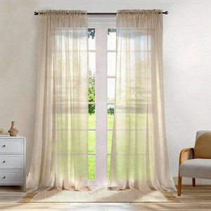 $26 Rod Pocket Solid Sheer Curtains, Taupe, 42 W x 84 L