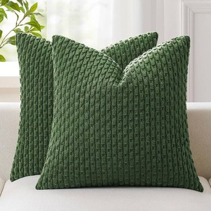 $27 Kevin Textile Soft Corduroy 26x26 Inch Pillow Covers 2 Pack, Moss Green
