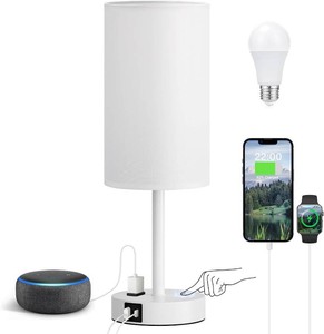 $38 17.4 White Lamp for Bedroom - Dimmable Touch, USB AC, AC Outlet