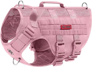 $40 OneTigris Tactical Dog Harness for Small Dog, No Pull Small Dog Vest Harness with Handles Breathable Military Dogs Molle Vests for Walking Hiking Training (Pink, Medium)