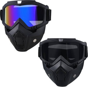Motorcycle Riding Goggles, Vintage Bullet Style Motocross Glasses with Detachable Adjustable Face Mask, Anti Fog Tactical Full Face Mask for Ski