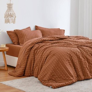 $40 Seersucker Terracotta Twin XL Comforter Set, 5-Piece Bed in a Bag