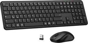 $26 Wireless Keyboard and Mouse Combo, Full-Size Silent Ergonomic Keyboard and Mouse, Sleep Mode, Long Battery Life, 2.4G Lag-Free Cordless Mice Keyboard Set for Computer, Laptop, PC, Mac, Windows (Black)(Missing USB connector)