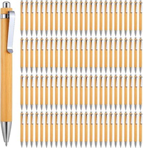 $26 100pcs Wooden Bamboo Pens Bulk Wood Retractable Ballpoint Pen Black Ink 1mm Thank You Wooden Pens Engraving Wood Ballpoint Pen for Office School Teacher Coworker Student Journal Graduation Gifts