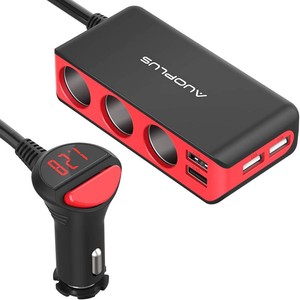 $20 AUOPLUS 120W 3 Socket Cigarette Lighter Splitter Car Charger Adapter, LED Voltage Display Dual 4 USB Chargers(6.8A), Car Charger OnOff Switches 12V for iPhone iPad Samsung GPS Dashcam